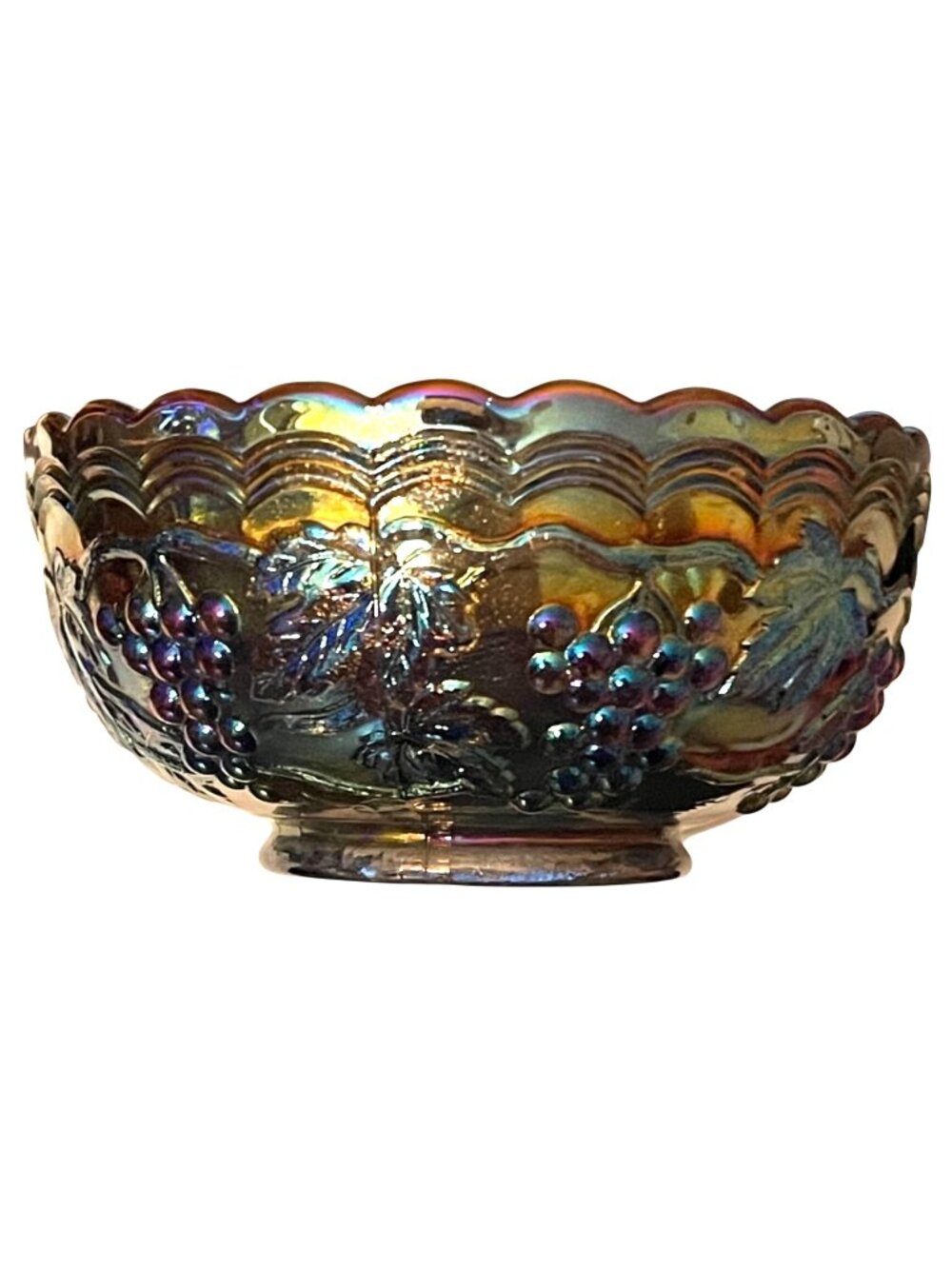 Vintage Imperial Glass Amethyst Carnival Glass Sm Berry Bowl Grape Pattern 473
